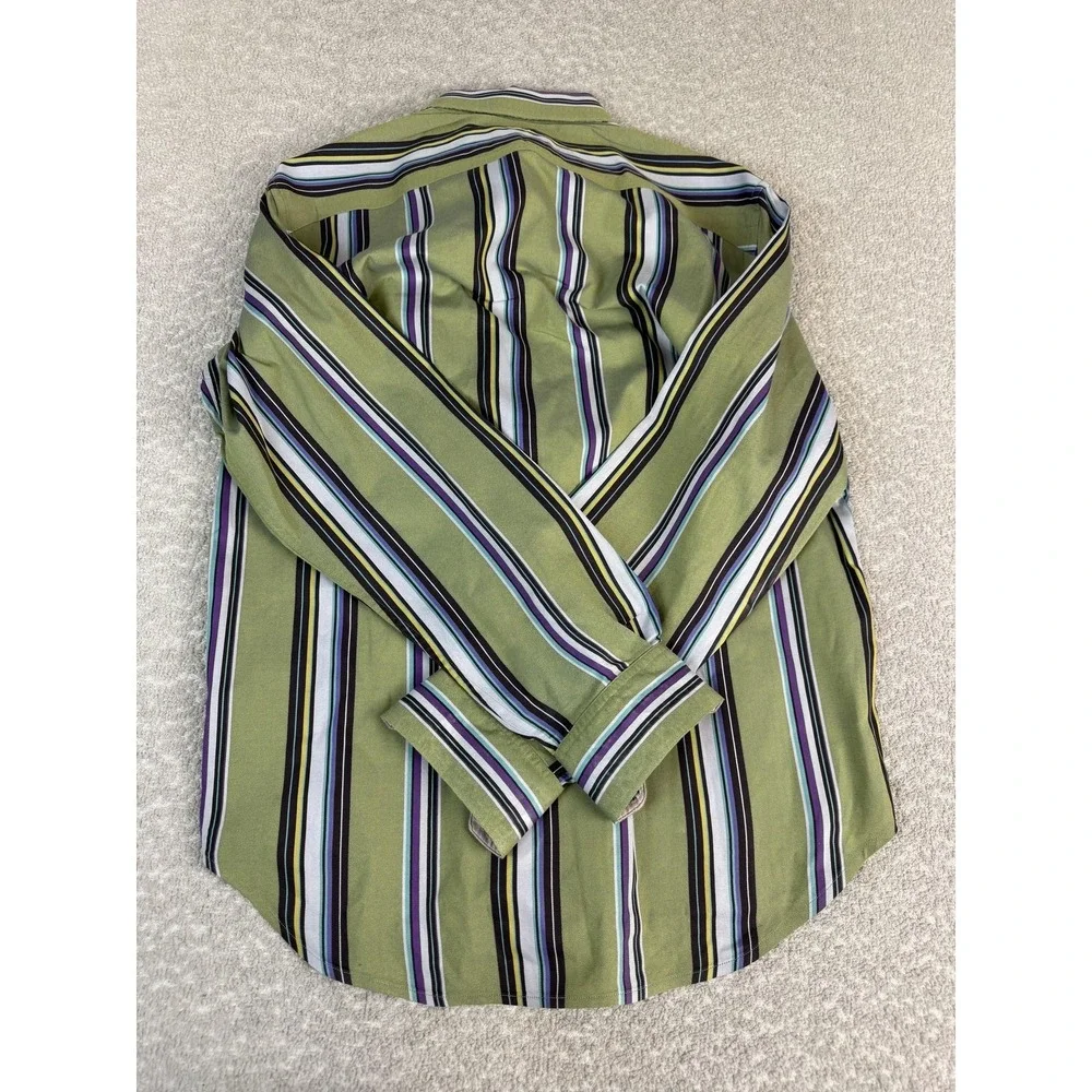 Robert Graham Shirt Mens Medium Green Stripe Long Sleeve Button Front Casual‎